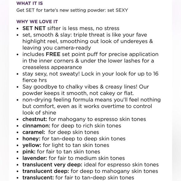 Tarte Caramel for deep skin tones Creaseless Setting Powder New - Picture 5 of 9